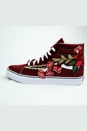 Custom Embroidered Rose Vans Stay High Sneakers Shoes - (RED)