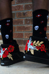 Custom Embroidered Tiger Rose Vans Black Sneakers Shoes