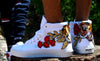 Custom Embroidered Tiger Rose Vans Sneakers Shoes – White