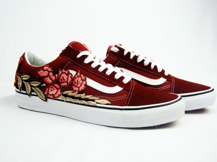 Custom Embroidered Rose Vans Stay Low Sneakers Shoes - (RED)