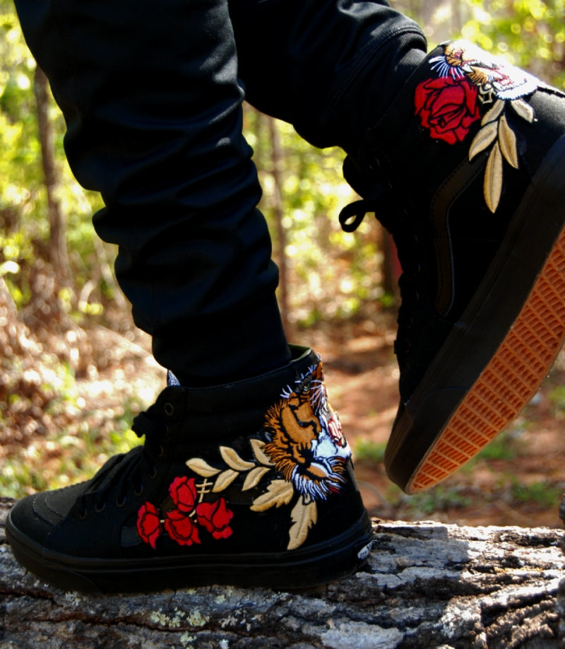 Roses Custom Black Old Skool Vans Old School Vans Rose Embroidery