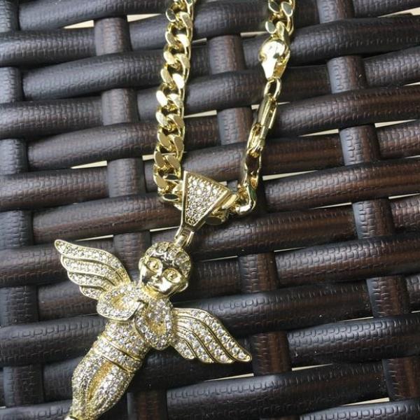 14k Gold Filled Cuban Link Chain &amp; Angel Set