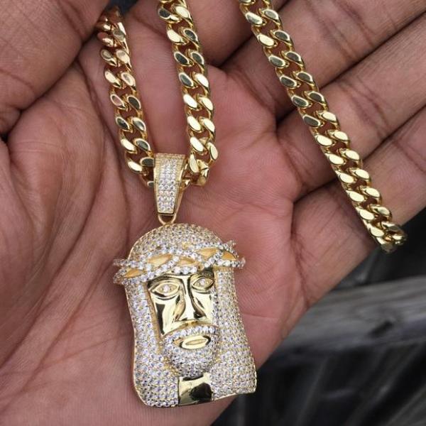 14k Gold Dipped Jesus Pendant Cuban Link Chain Set