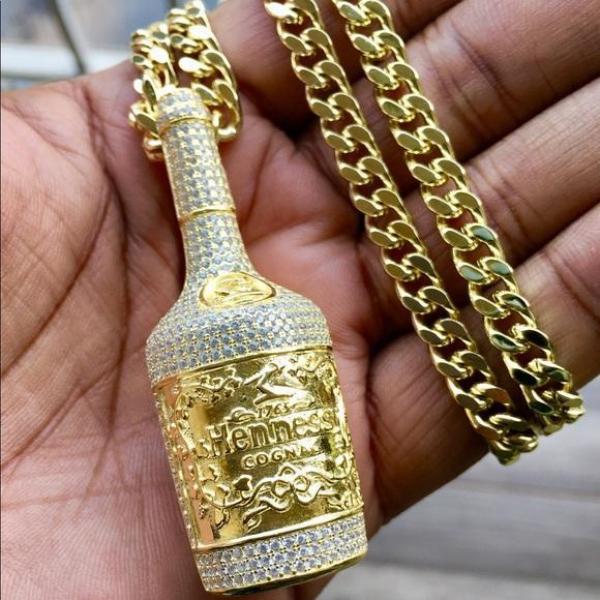 14k Gold Dipped Hennessy Bottle Pendant Chain