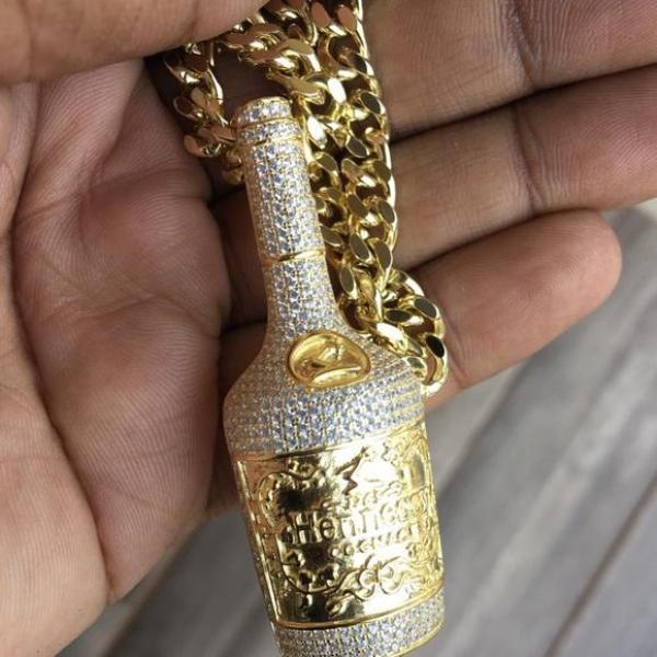 14k Gold Dipped Hennessy Bottle Pendant Chain