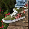 Custom Embroidered Rose Vans Sneakers Shoes - (Green)